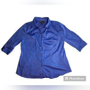 Lane Bryant blue fitted button up Blouse 3/4 length sleeve, Women's 16